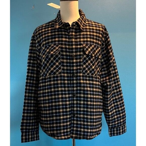 NWT Jachs NY Recycled Flannel Fleece Lining Shacket Shirt Blue Plaid 2XL XXL - Picture 1 of 7
